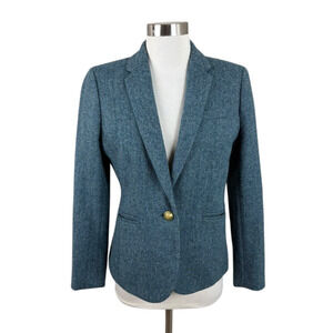 Womens Teal Herringbone Blazer Jacket - Classic Tailored Style